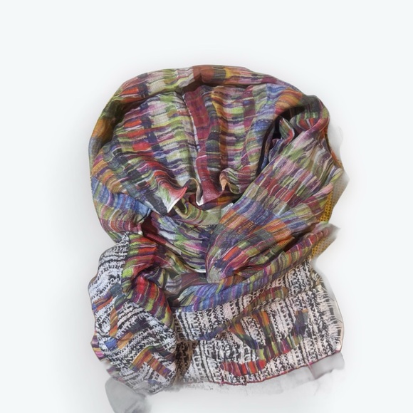 Auth Chanel Multicolor Cashmere Modal Silk Blend Striped Wrap Shawl Stole Scarf - Picture 5 of 15
